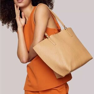 BOTKIER Women's Neutral‎ Tan Leather Hudson Tote Shoulder Bag Metallic Lining